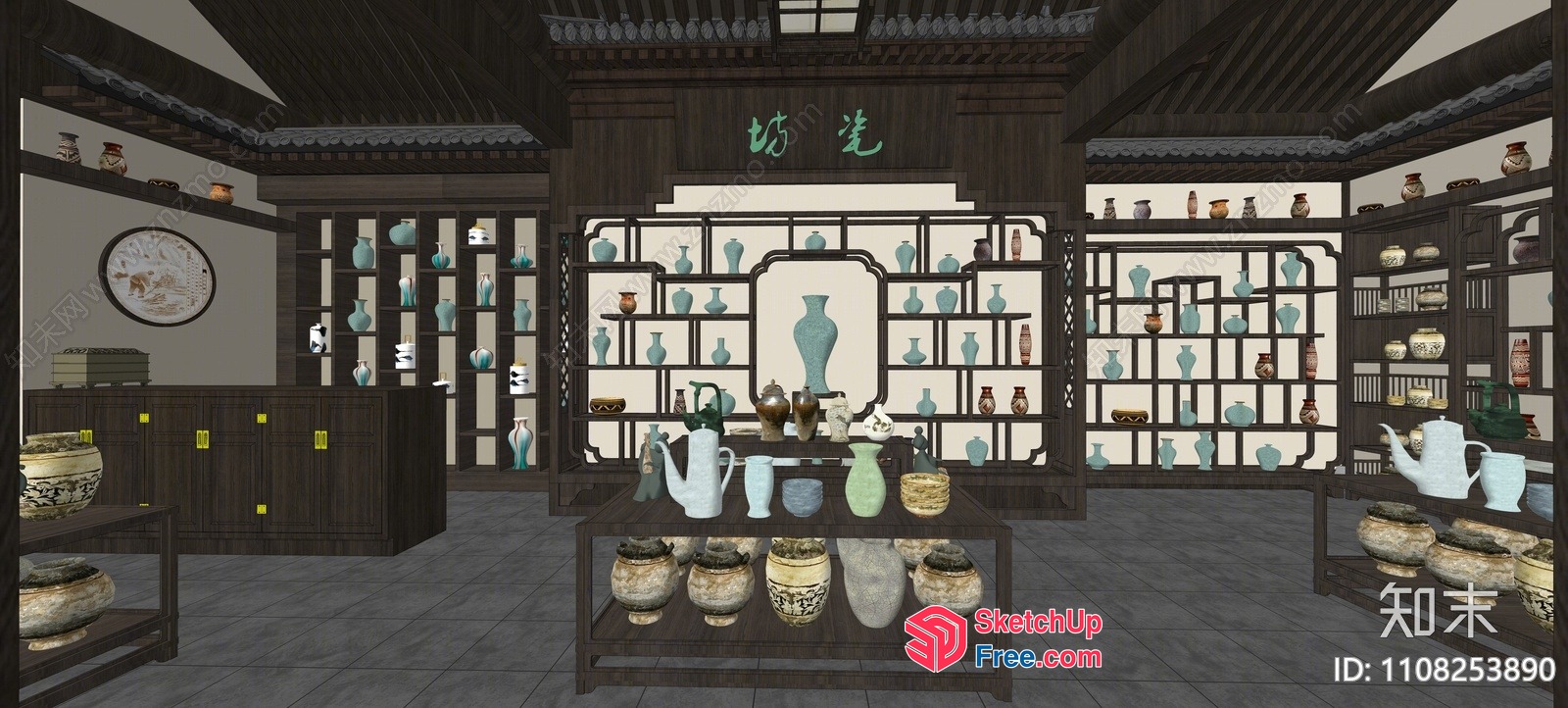 Traditional Chinese Pottery Display 3D SketchUp File