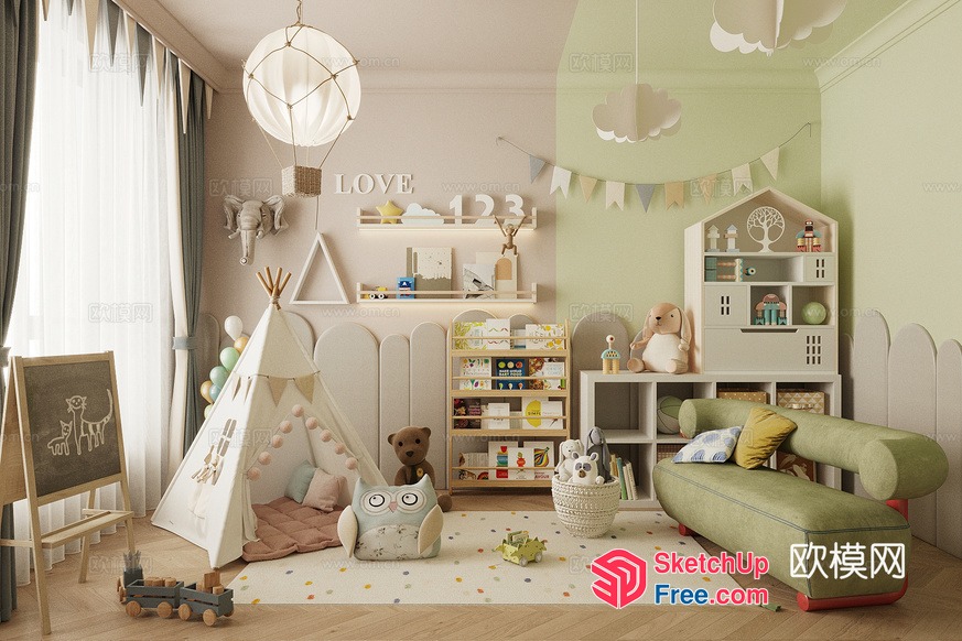Whimsical Playroom With Pastel Hues And Cozy Seating 3D SketchUp File