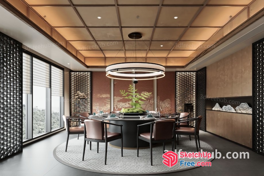 Luxurious Dining Room With Elegant Table And Chairs 3D SketchUp File