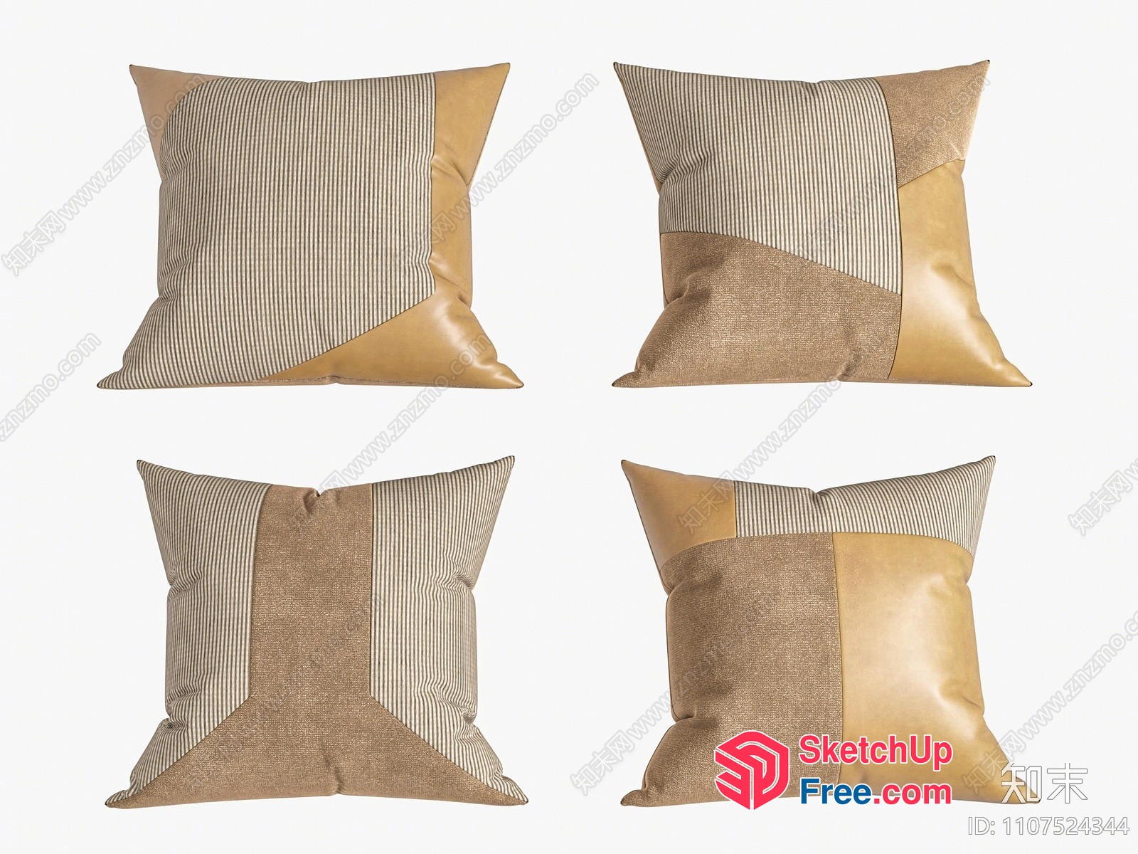 Four Pillows With Stripes And Leather Accents 3D SketchUp File