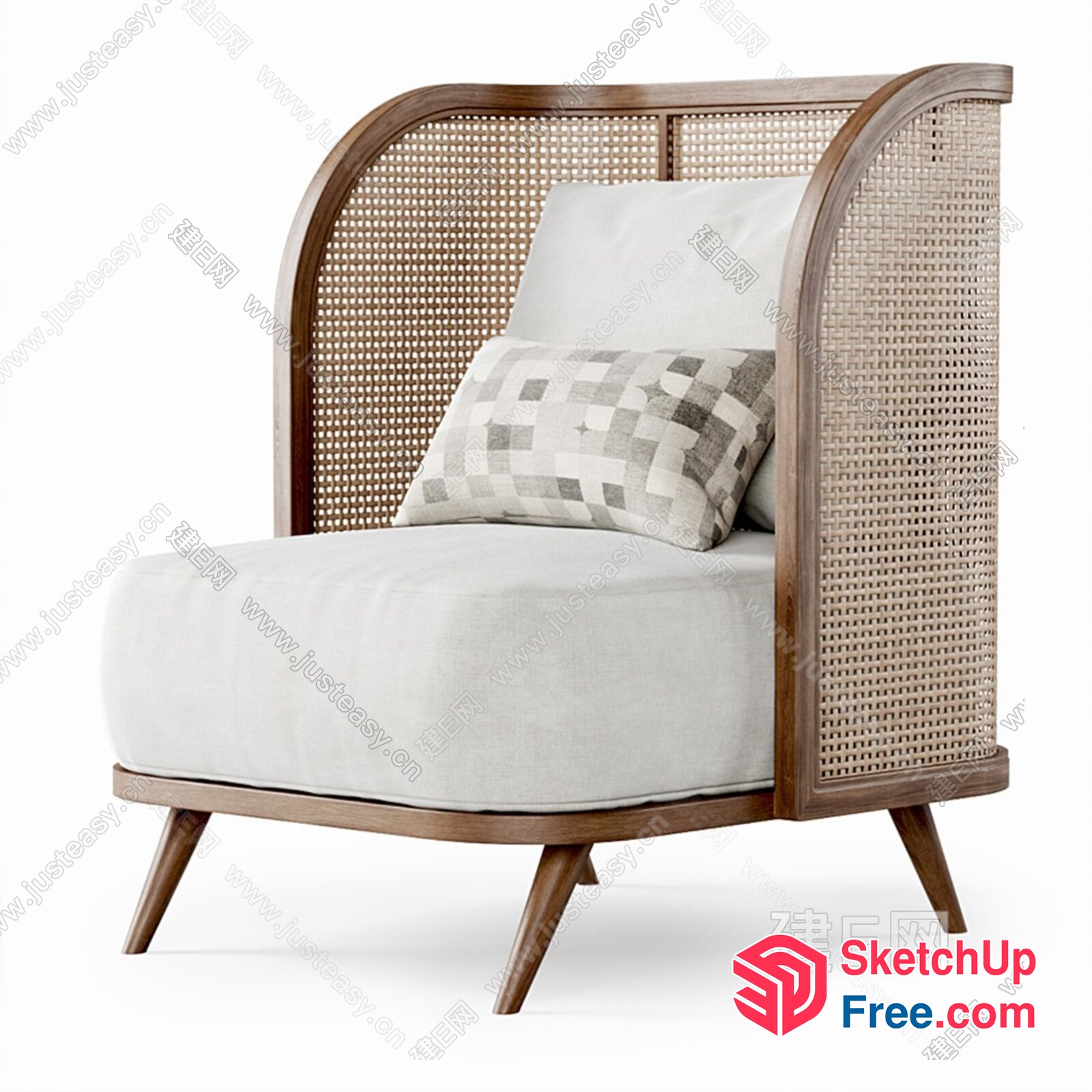 Modern Rattan Accent Chair With Natural Wood Frame 3D SketchUp File