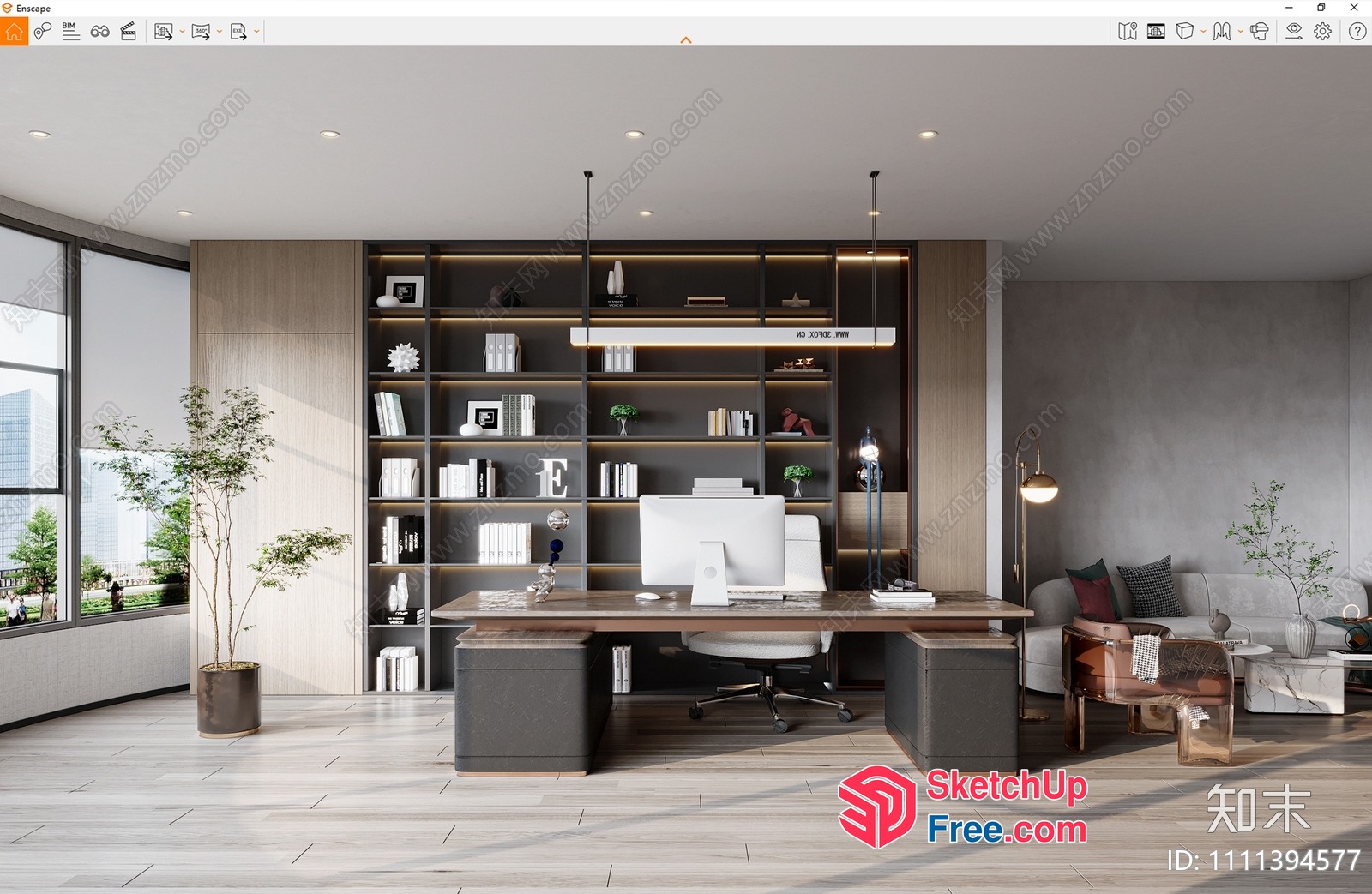 Office Space With Modern Decor And Bookshelves 3D SketchUp File