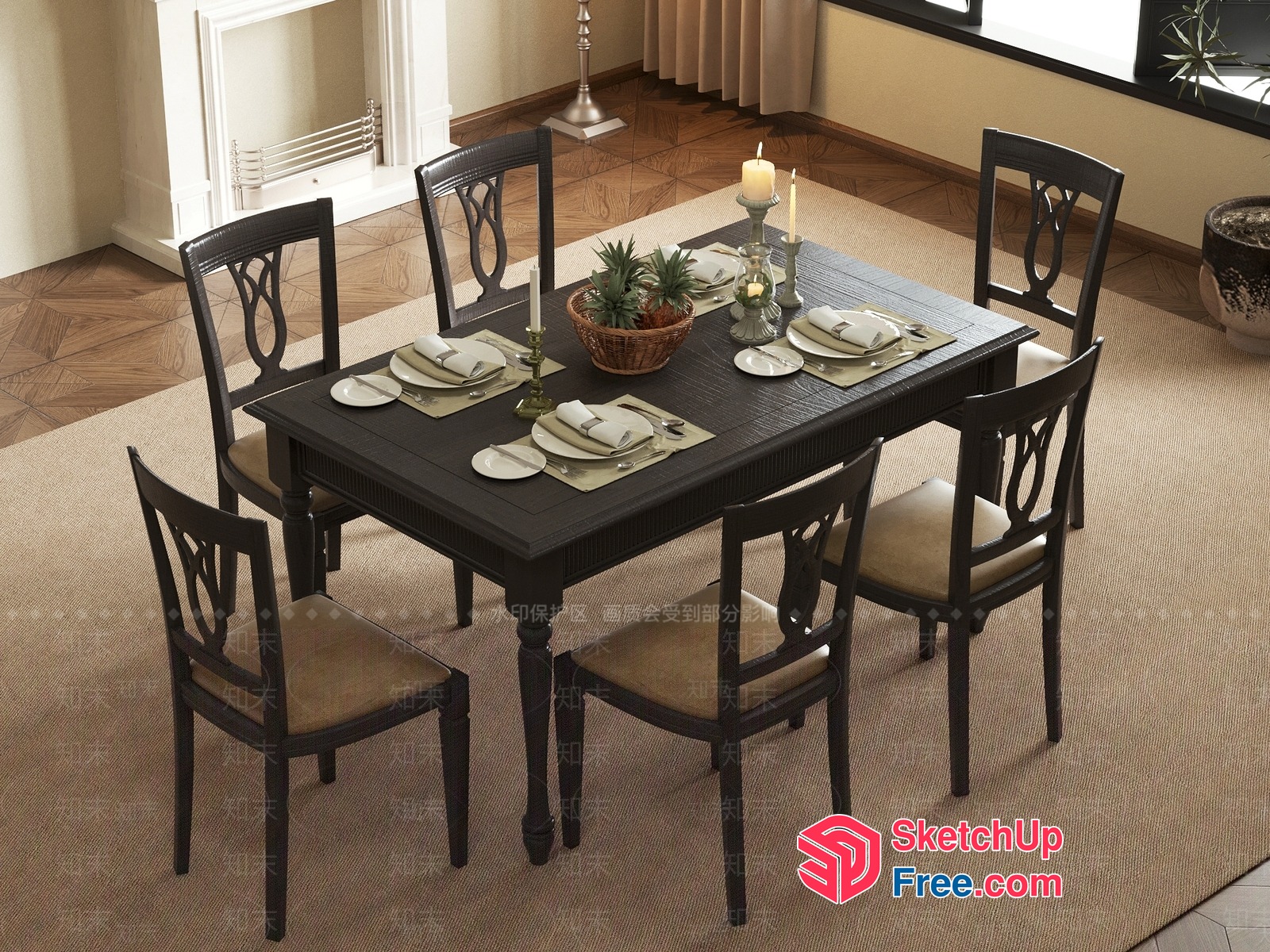Elegant Dining Room Set With Classic Style 3D SketchUp File