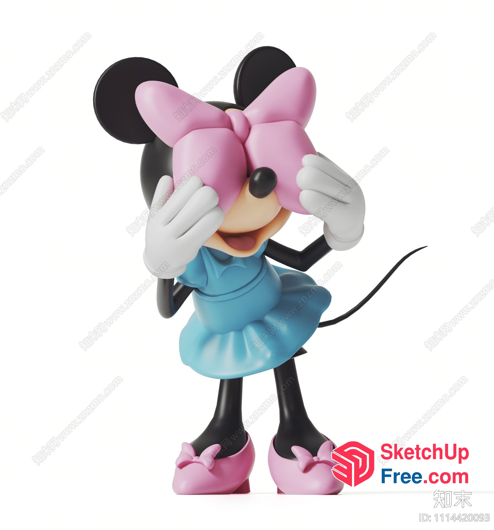 Minnie Mouse In Blue Dress With Pink Bow 3D SketchUp File