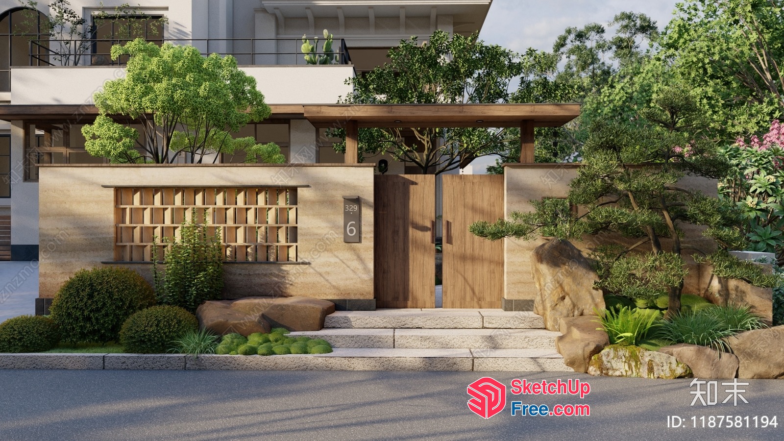 Elegant Japanese Style Villa Exterior 3D SketchUp File