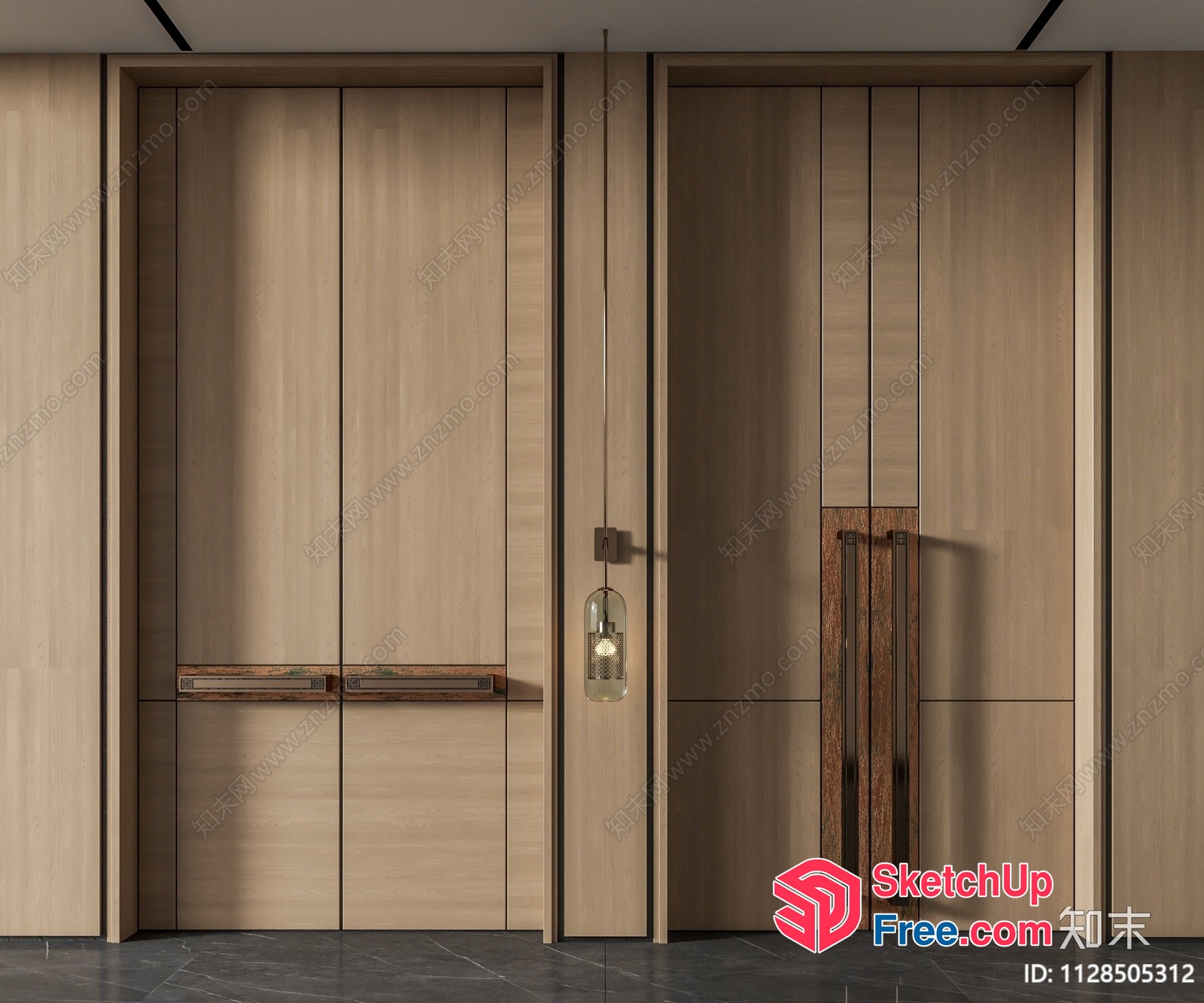 Elegant And Modern Wooden Door With Sleek Handles 3D SketchUp File