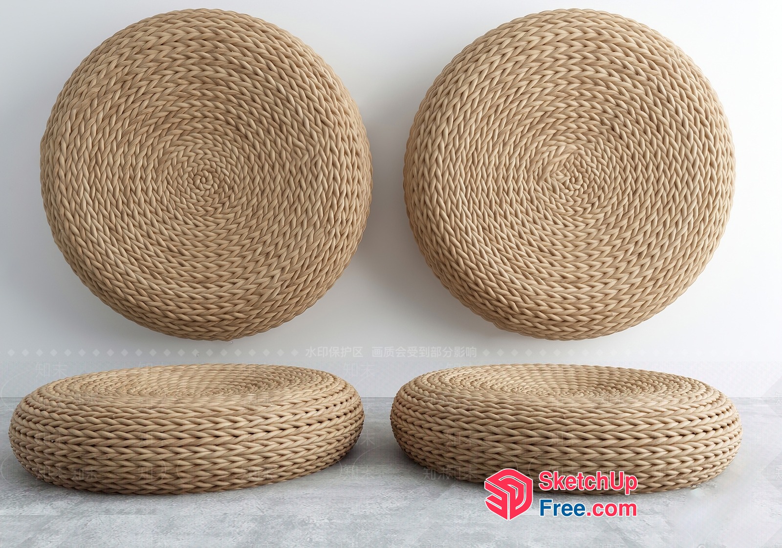 Round Woven Rattan Furniture Set 3D SketchUp File