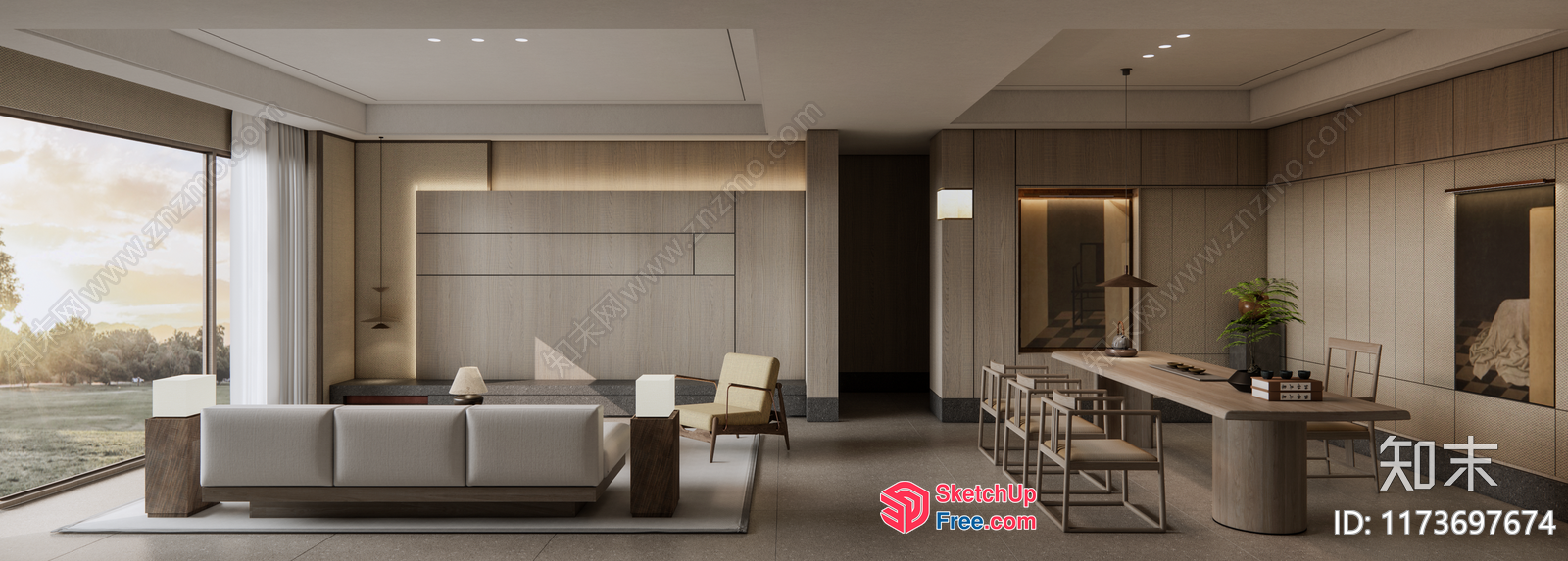 Modern Minimalist Living Room With Natural Light 3D SketchUp File
