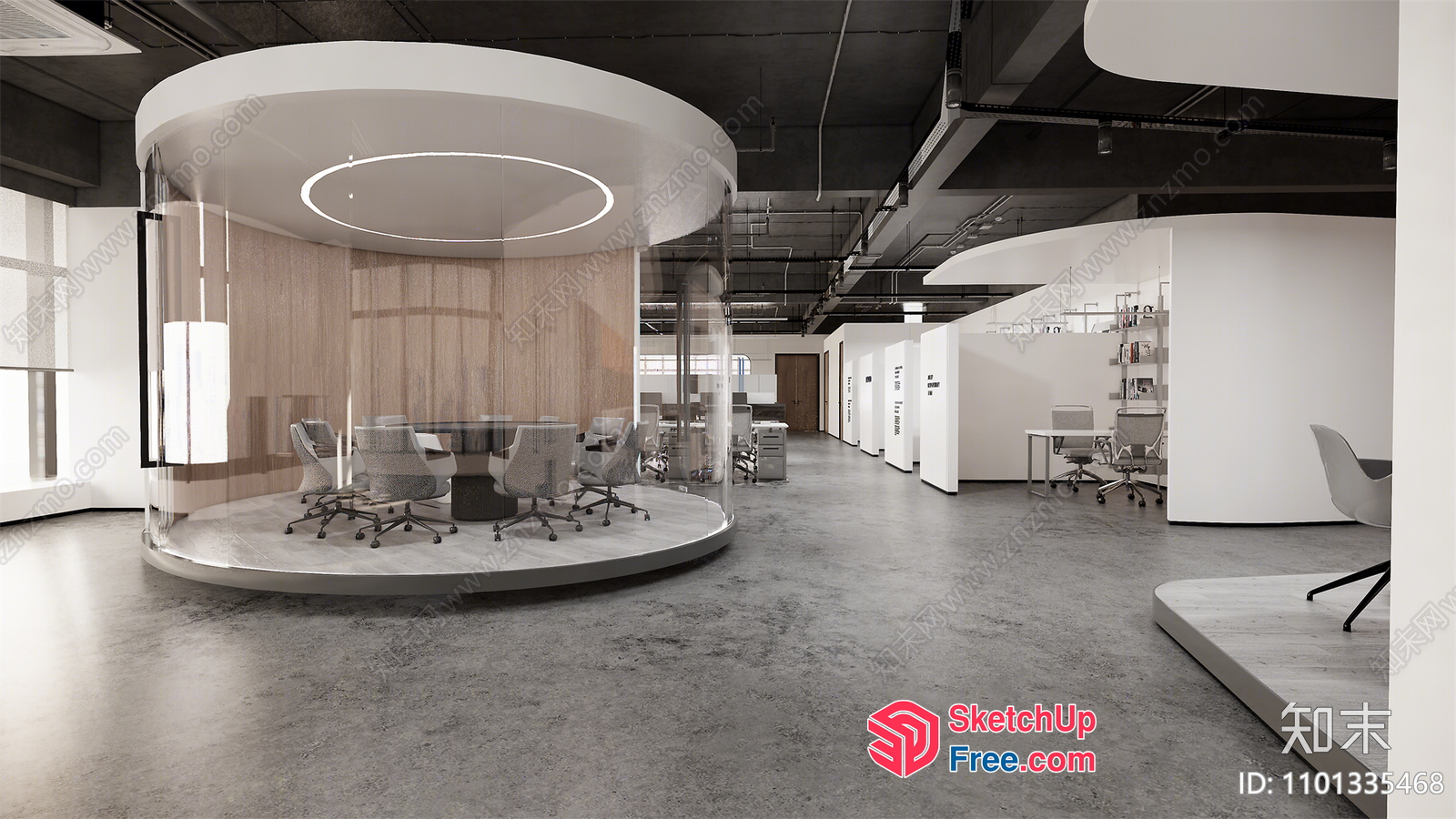 Modern Office Space With Glass Conference Room 3D SketchUp File