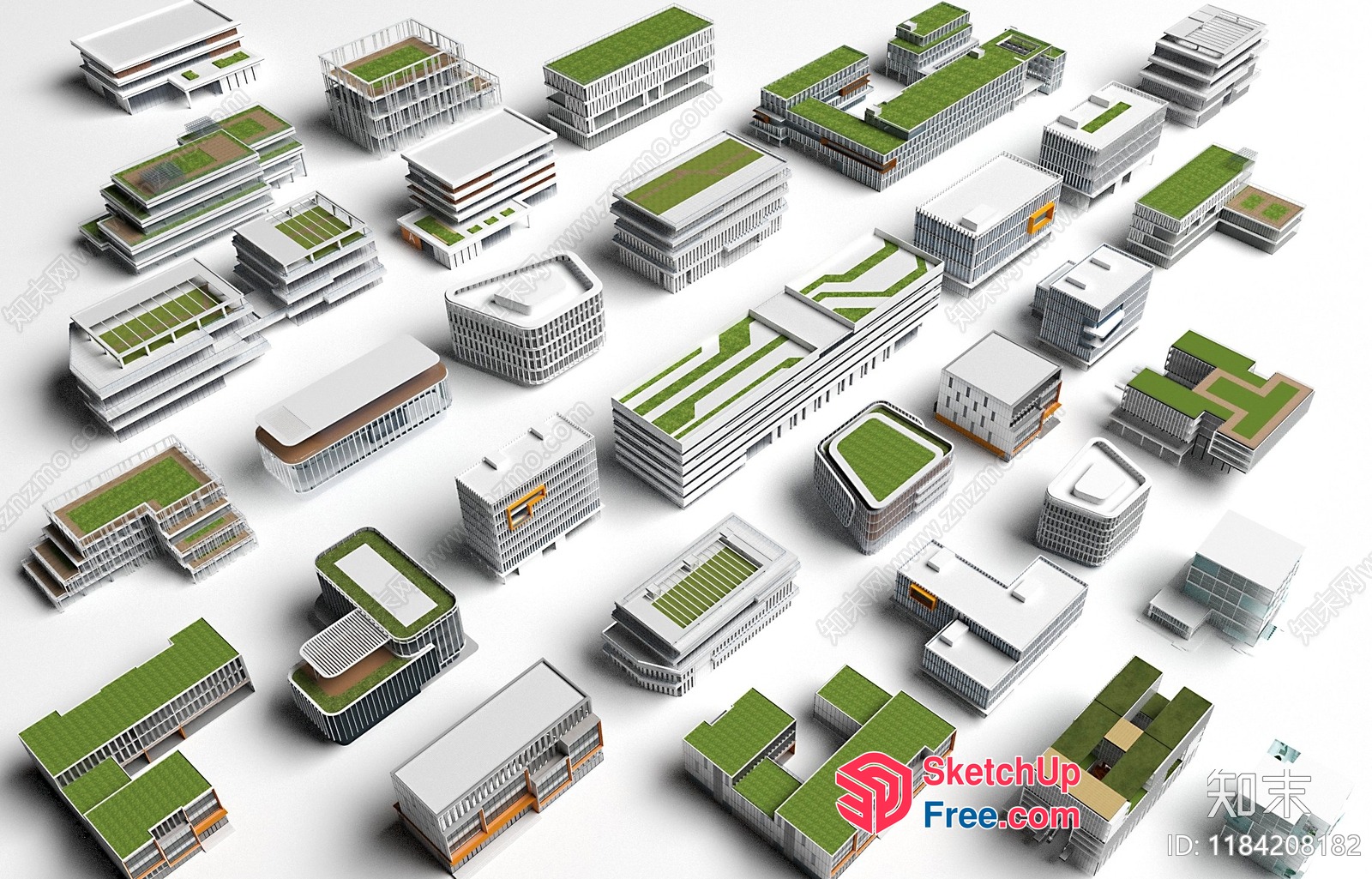3D Building Models With Green Roofs 3D SketchUp File