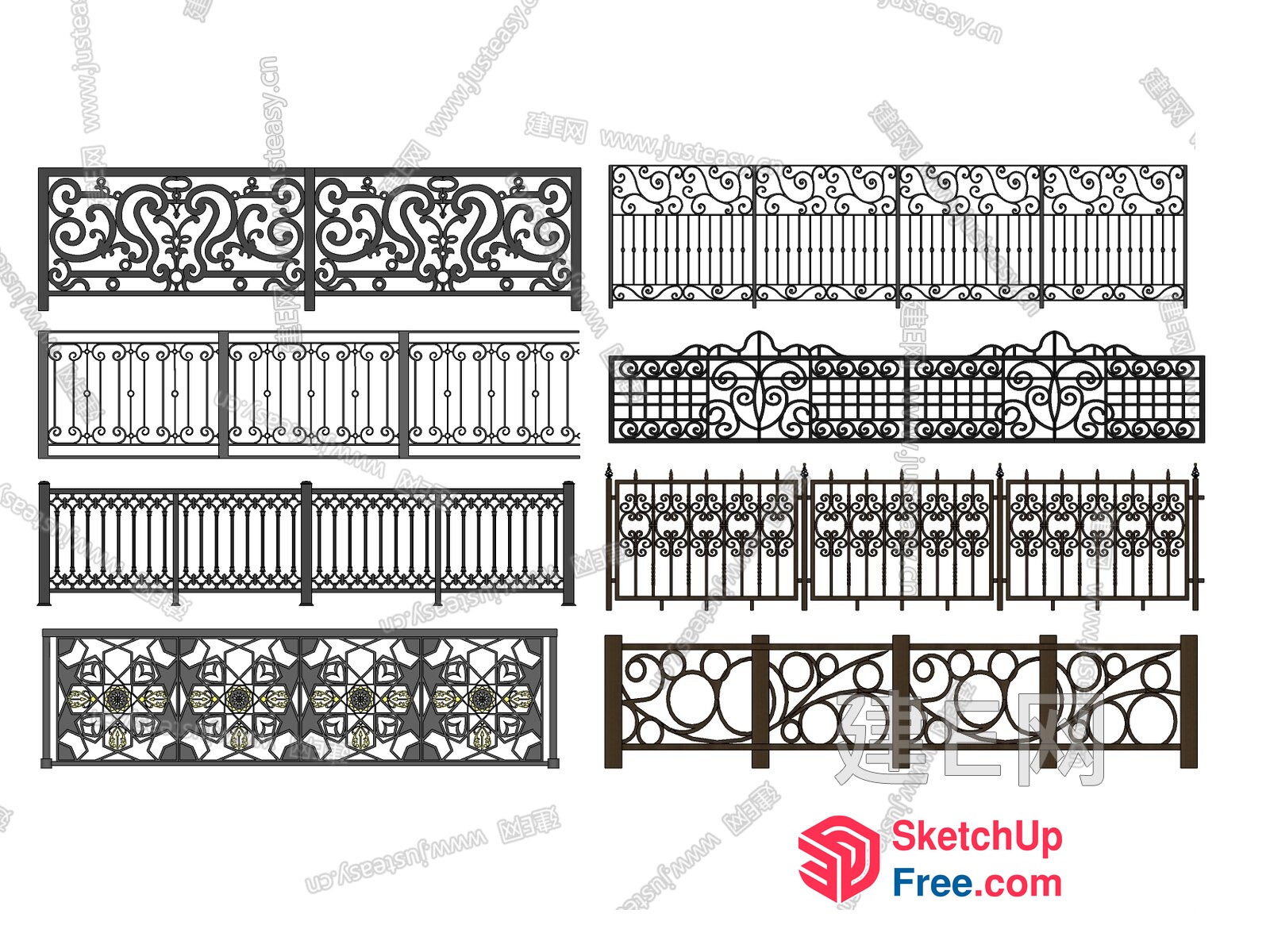 Ornate Black Metal Railing Designs 3D SketchUp File