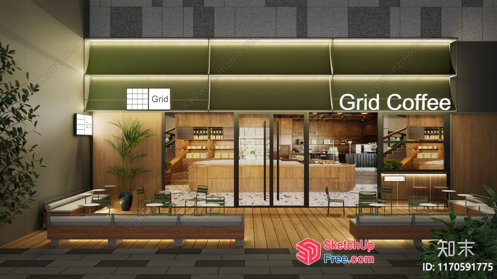 Modern Commercial Street Cafe 3D SketchUp File