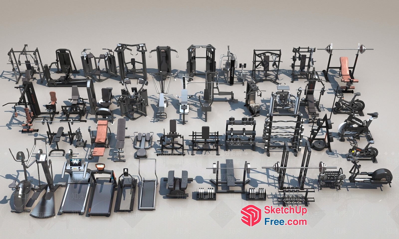 Modern Gym Equipment Collection 3D SketchUp File