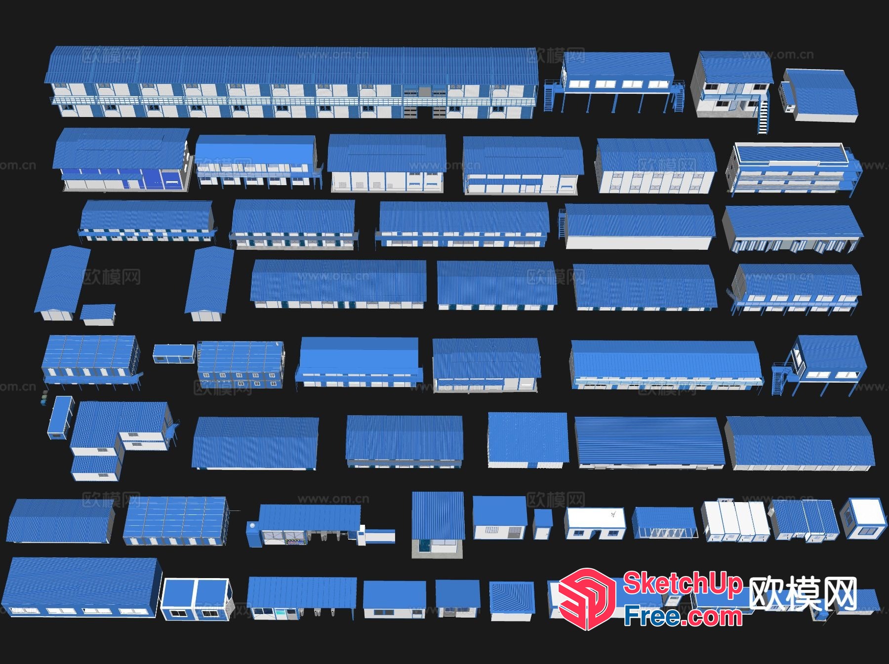 Blue And White Building Complex 3D SketchUp File