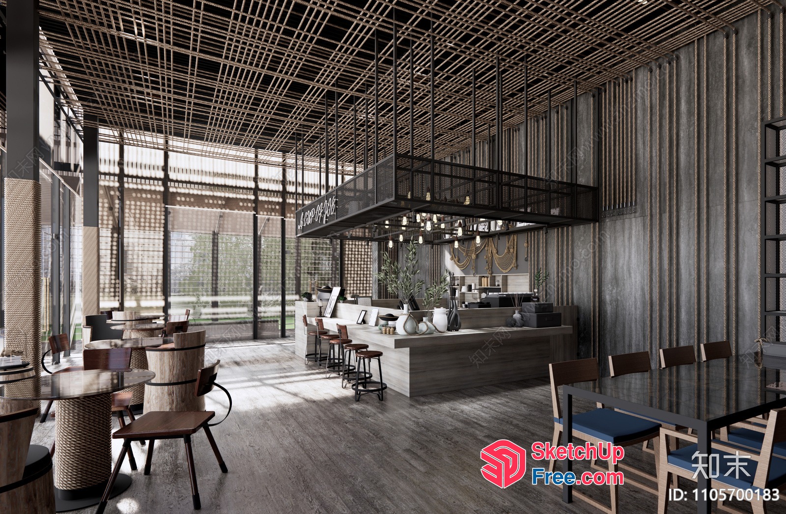 Modern Industrial Style Restaurant Interior 3D SketchUp File