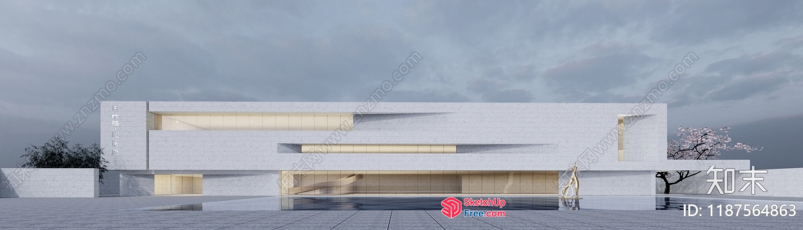 Modern Minimalist White Exterior Building With Clean Lines 3D SketchUp File