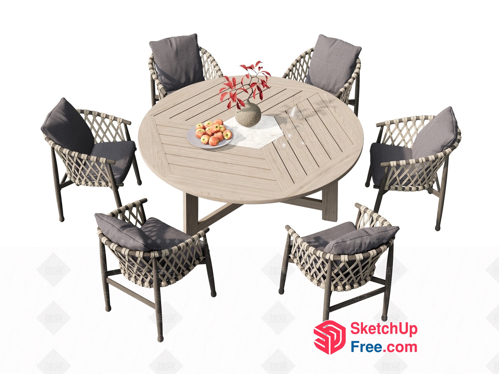 Round Table With Gray Chairs And Fruit Plate 3D SketchUp File