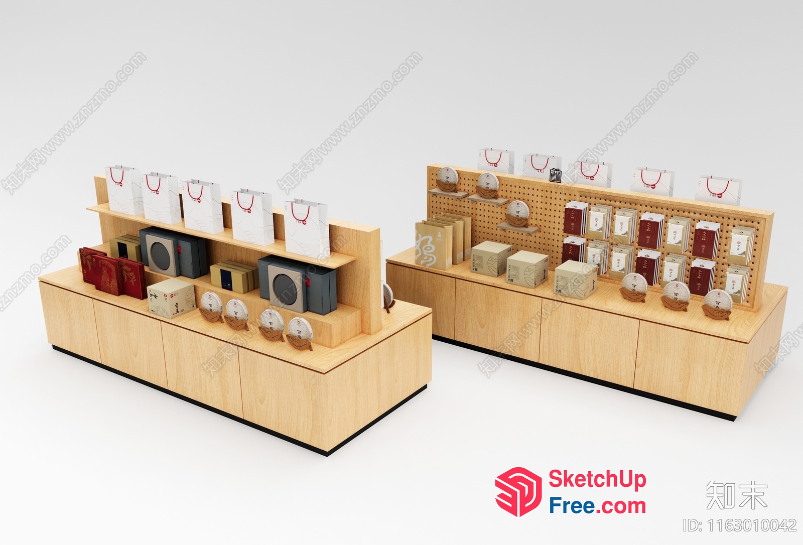Wooden Display Shelves With Various Decorative Items 3D SketchUp File