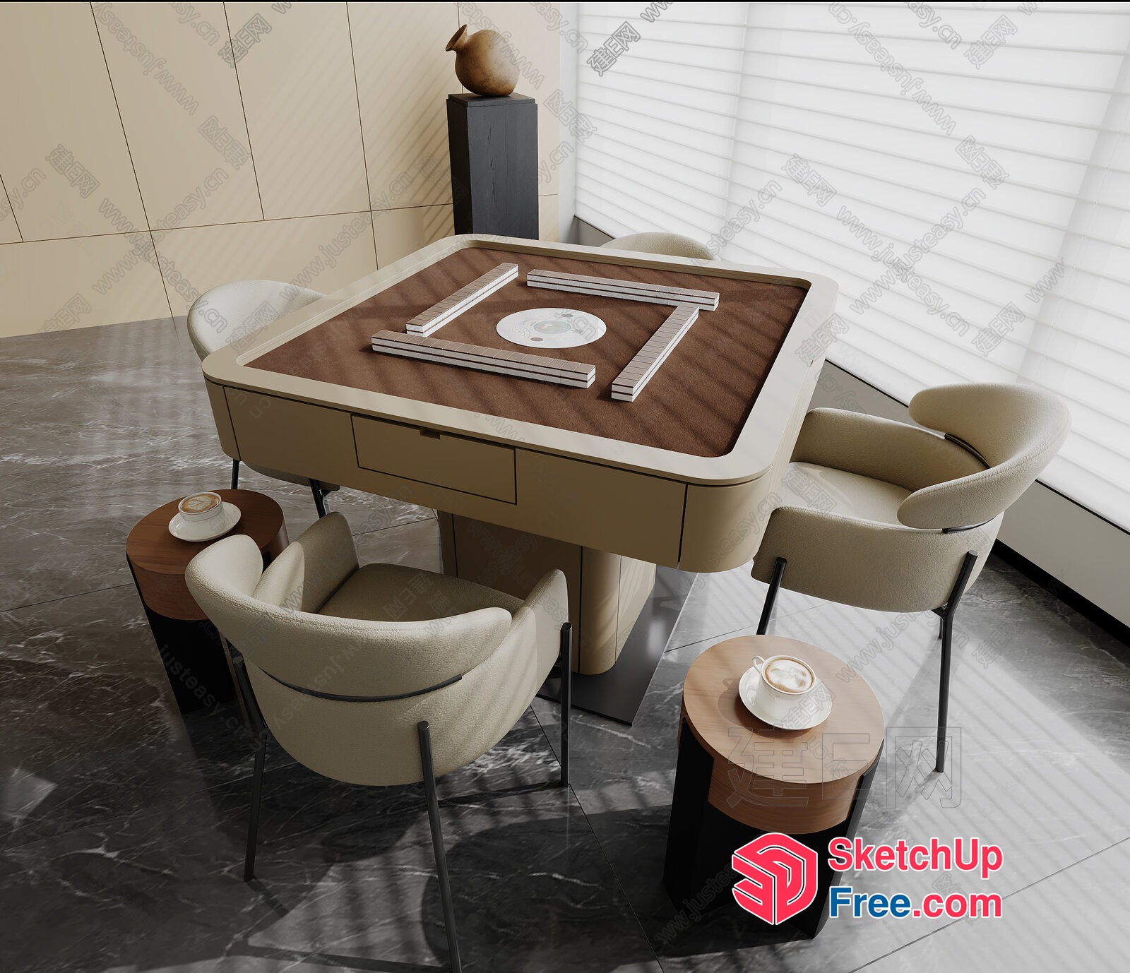 Modern Minimalist Living Room With Creamy Style Furniture 3D SketchUp File
