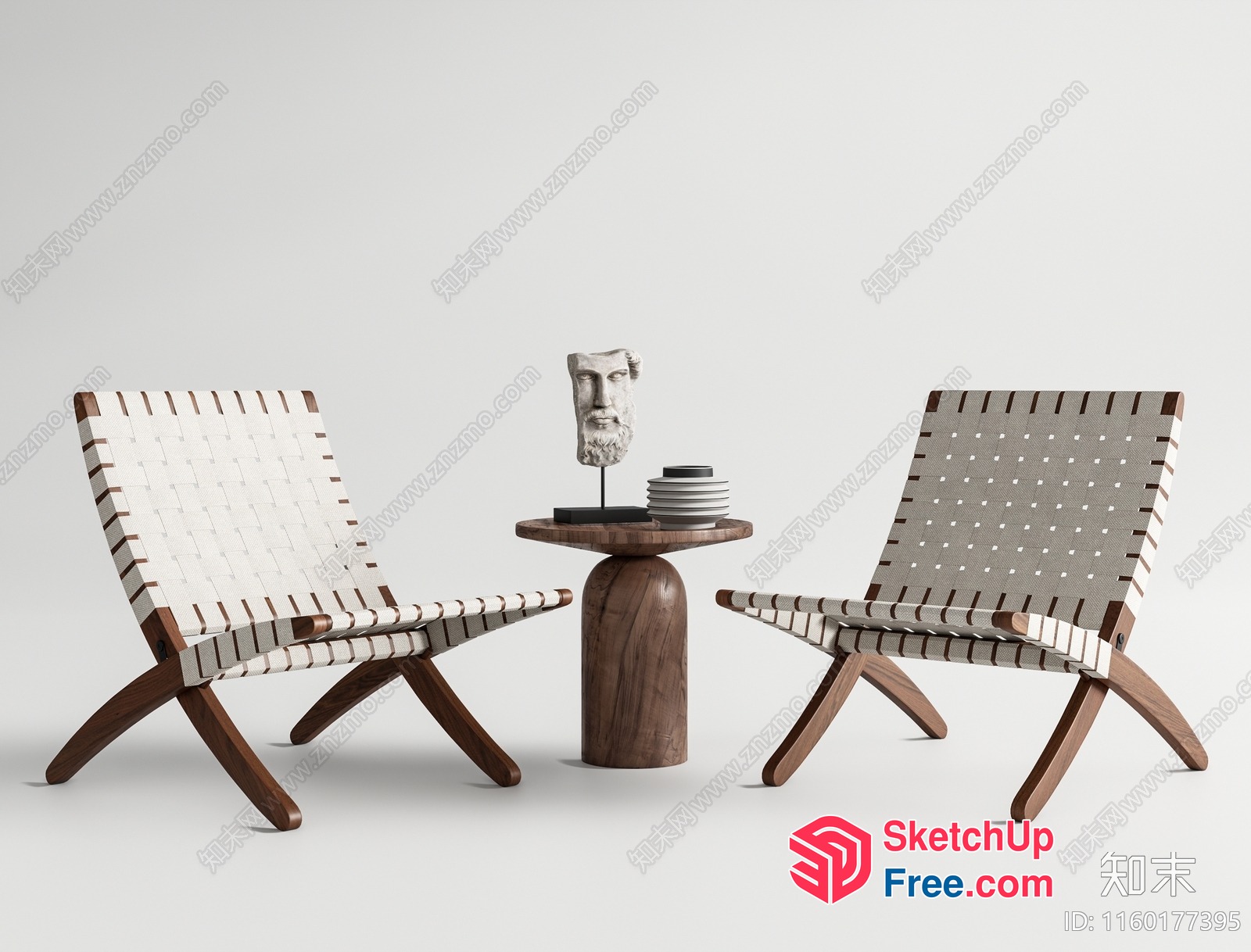 Two Chairs And A Table With A Bust On Display 3D SketchUp File