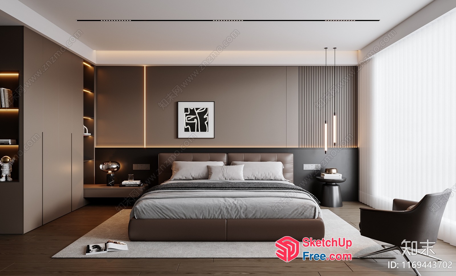 Modern Minimalist Bedroom With Sleek Furniture And Neutral Color Scheme 3D SketchUp File