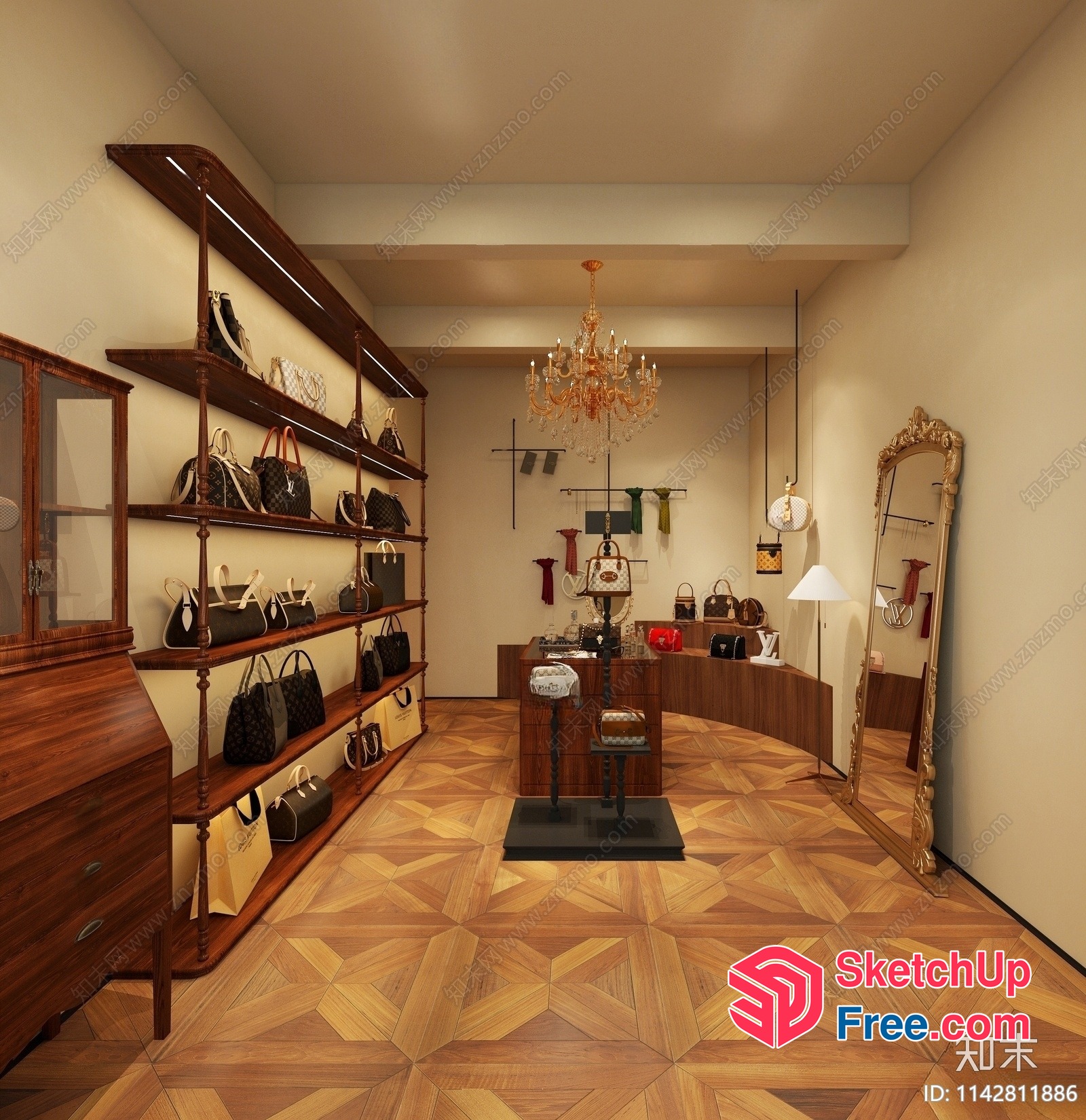 Luxurious Handbag Display In Elegant Store 3D SketchUp File