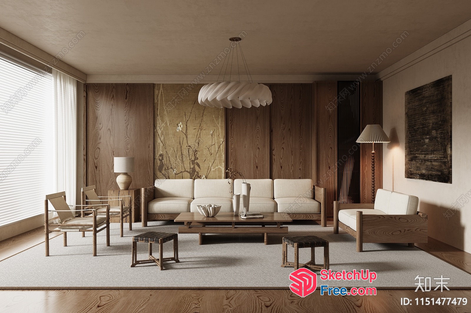 Modern Minimalist Living Room With Natural Wood Accents 3D SketchUp File