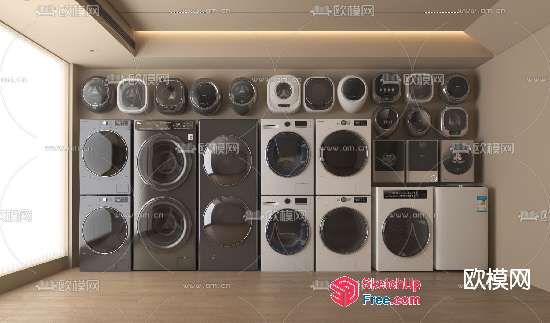 Modern Laundry Room Interior With Various Washing Machines 3D SketchUp File