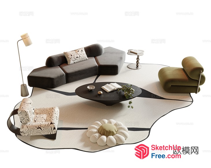Elegant Modern Living Room Design With Unique Furniture 3D SketchUp File