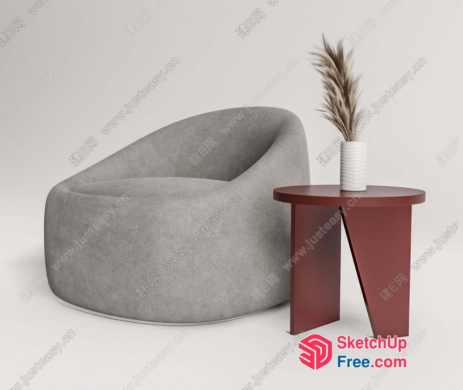 Gray Modern Minimalist Sofa And Side Table 3D SketchUp File