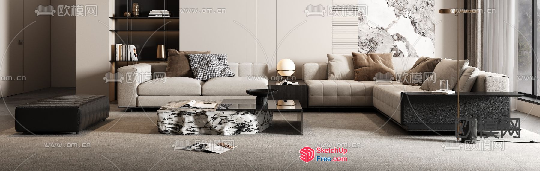 Elegant Modern Living Room With Neutral Color Scheme 3D SketchUp File