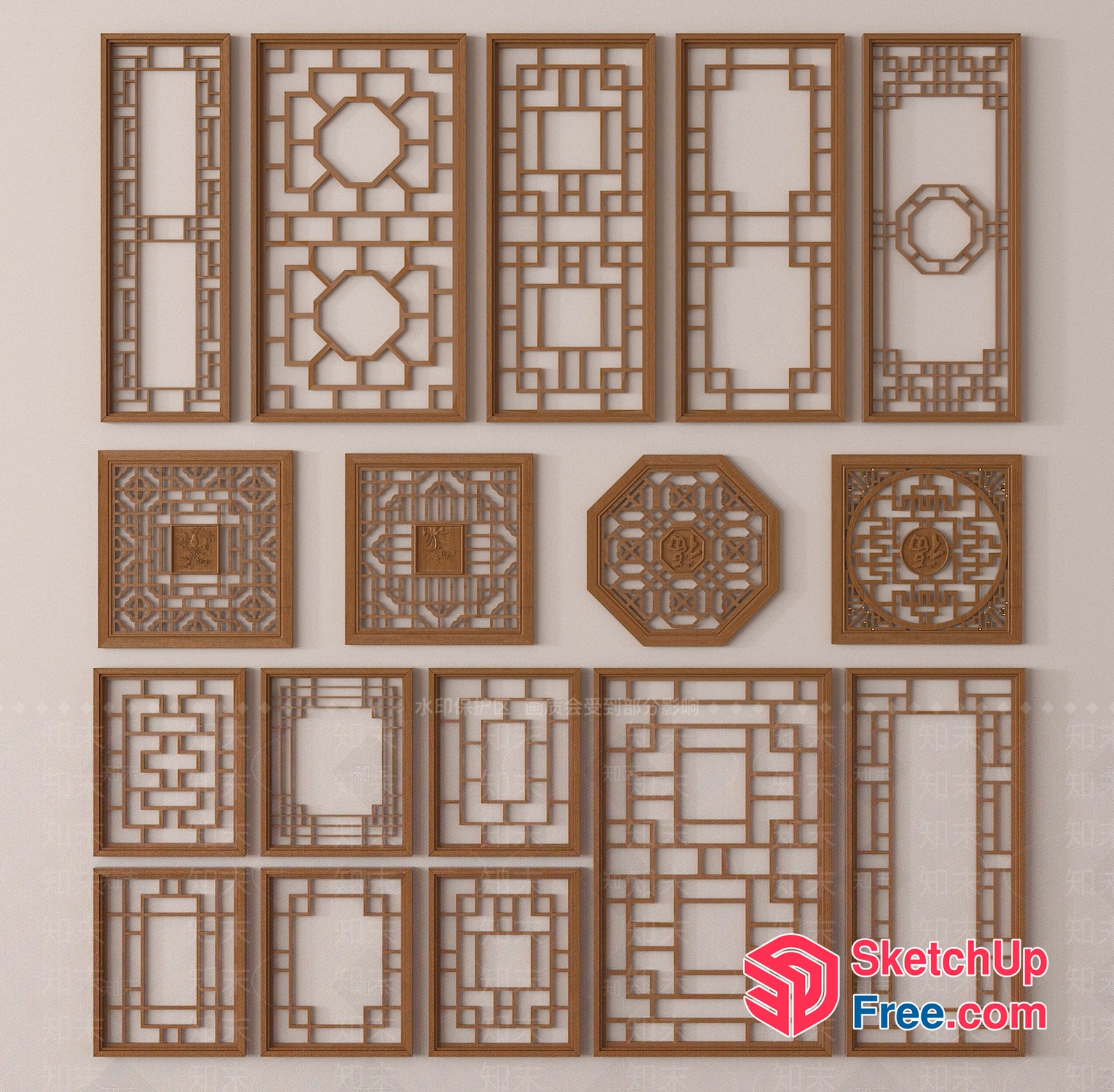 Ornate Geometric Patterns On Rectangular Frames 3D SketchUp File