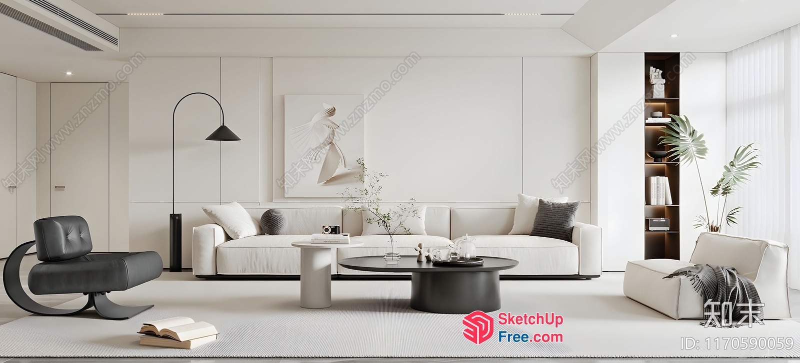 Minimalist White Living Room With Sleek Furniture 3D SketchUp File