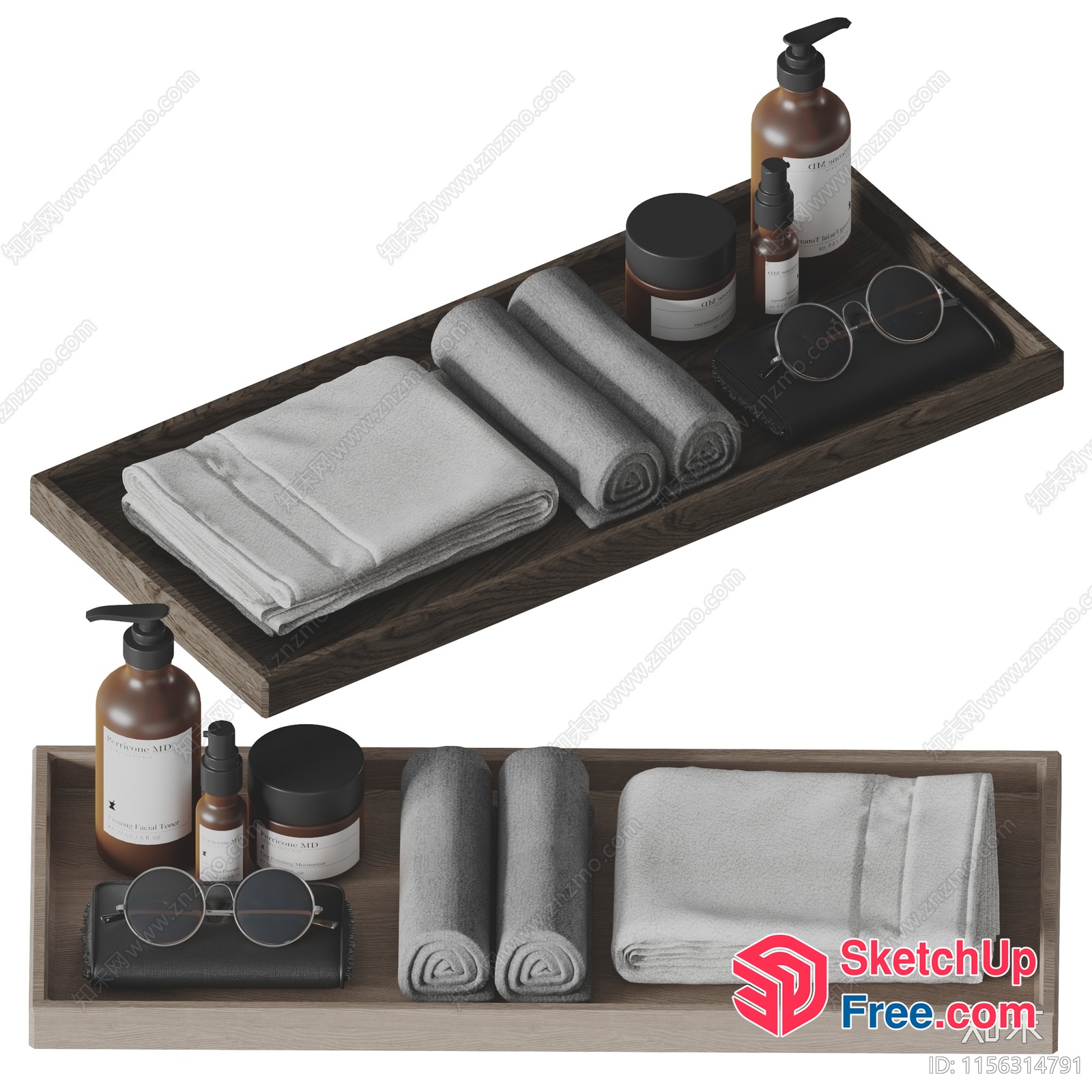 Wooden Tray With Bathroom Accessories And Towels 3D SketchUp File
