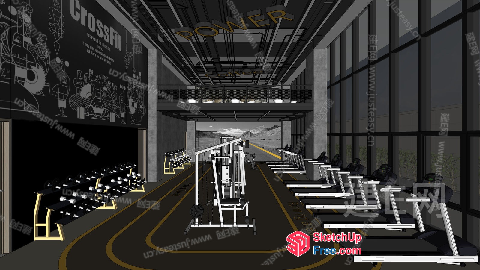 Modern Gym Interior With State-Of-The-Art Equipment 3D SketchUp File