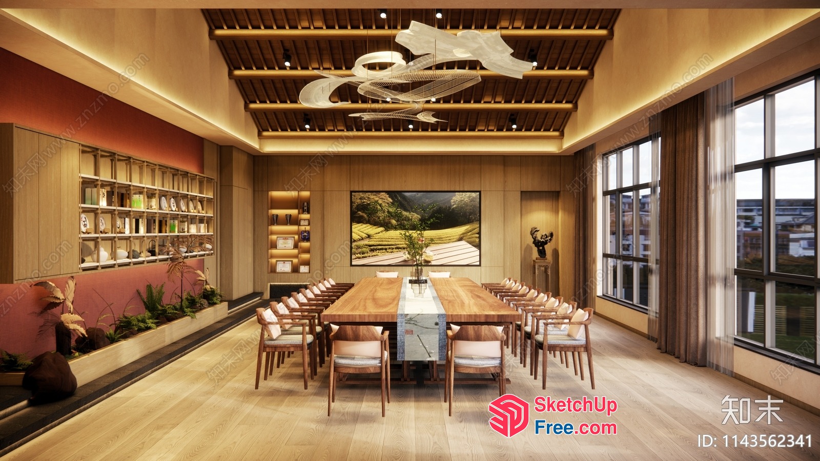 Modern Conference Room With Large Wooden Table And Chairs 3D SketchUp File