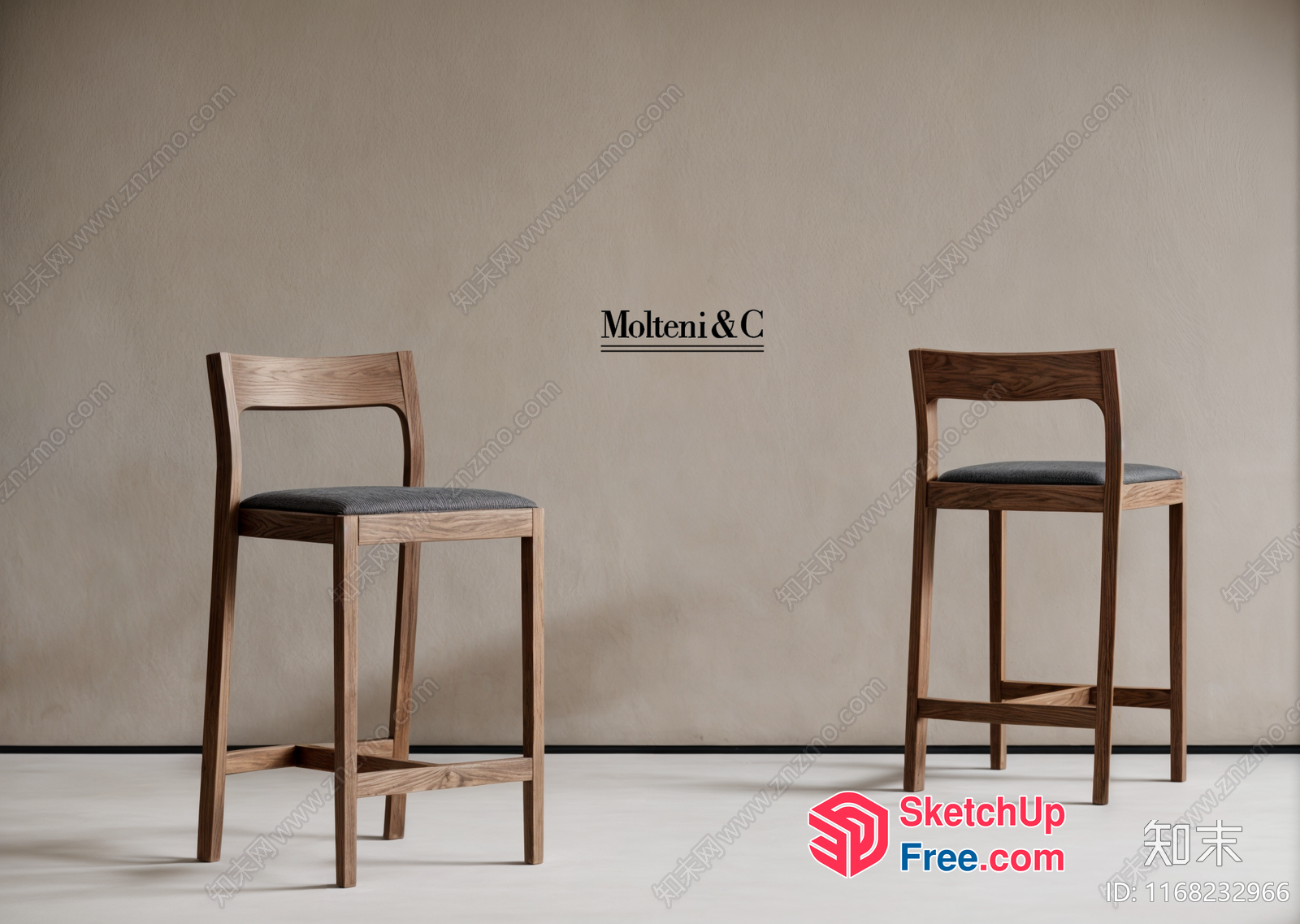Elegant Wood Bar Stools With Cushions 3D SketchUp File