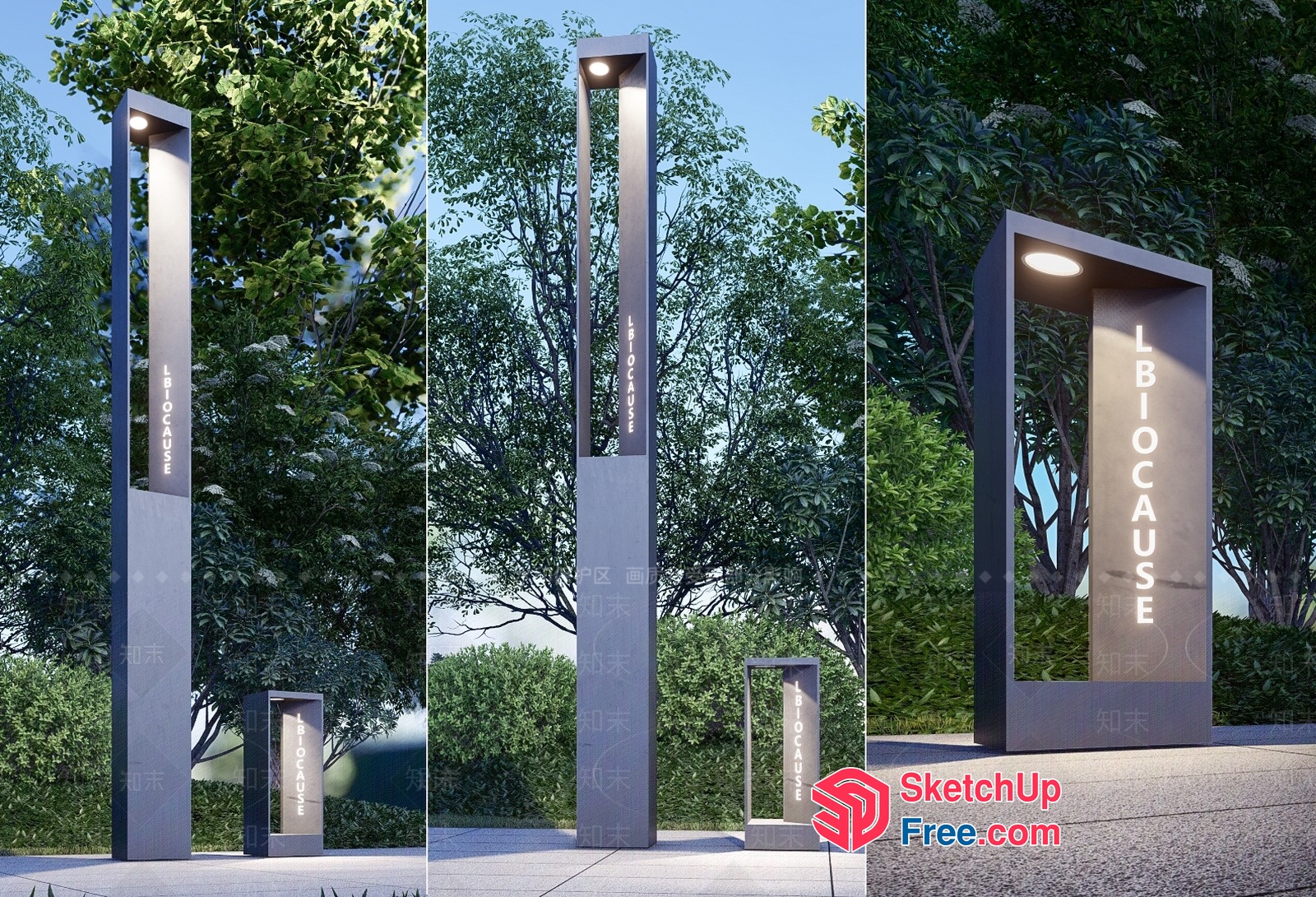 Modern Pillar With Led Lighting And Engraved Text 3D SketchUp File