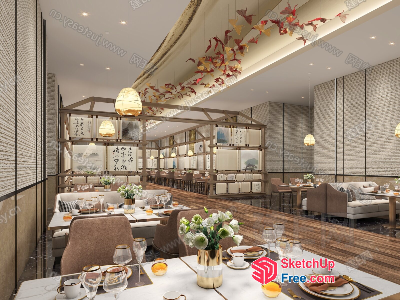 Elegant Modern Dining Room With Asian-Inspired Decor 3D SketchUp File