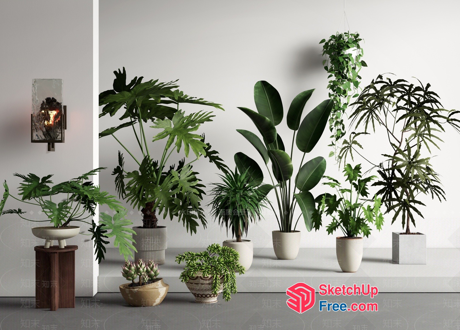 Potted Plants In Modern Interior Setting 3D SketchUp File