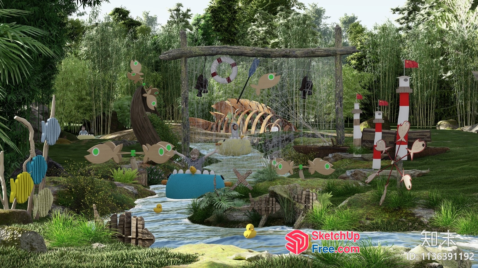 Vibrant Outdoor Play Area With Water Features 3D SketchUp File