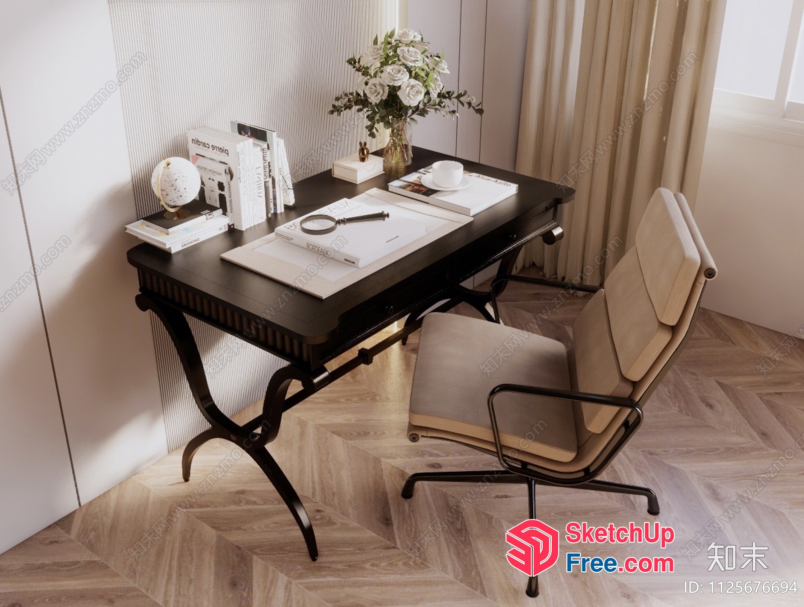 Elegant And Modern Office Interior With Desk And Chair 3D SketchUp File