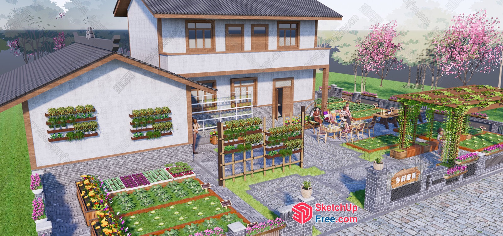 Modern Garden Oasis With Outdoor Seating And Greenery 3D SketchUp File