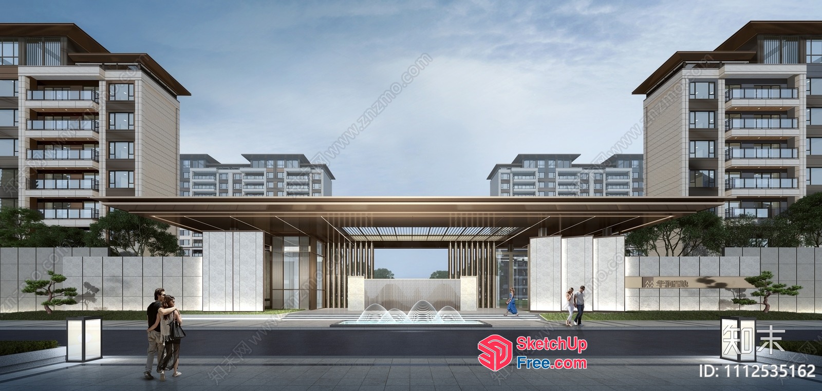 Modern Residential Building With A Grand Entrance 3D SketchUp File