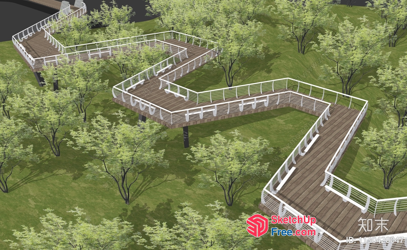 Outdoor Stairway With Railing And Wooden Deck 3D SketchUp File