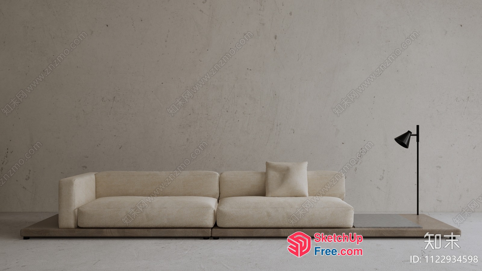 Minimalist Style Interior With Creamy Sofa And Floor Lamp 3D SketchUp File