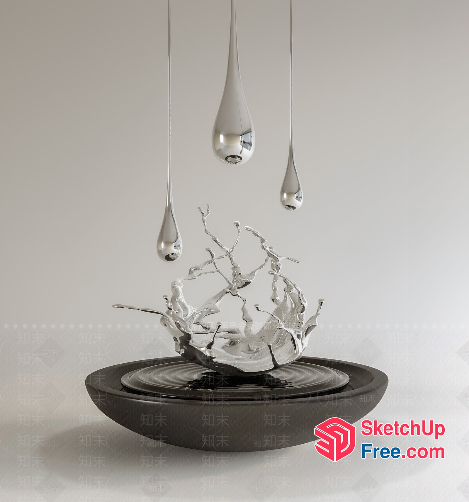 Water Droplets Falling Into A Bowl 3D SketchUp File