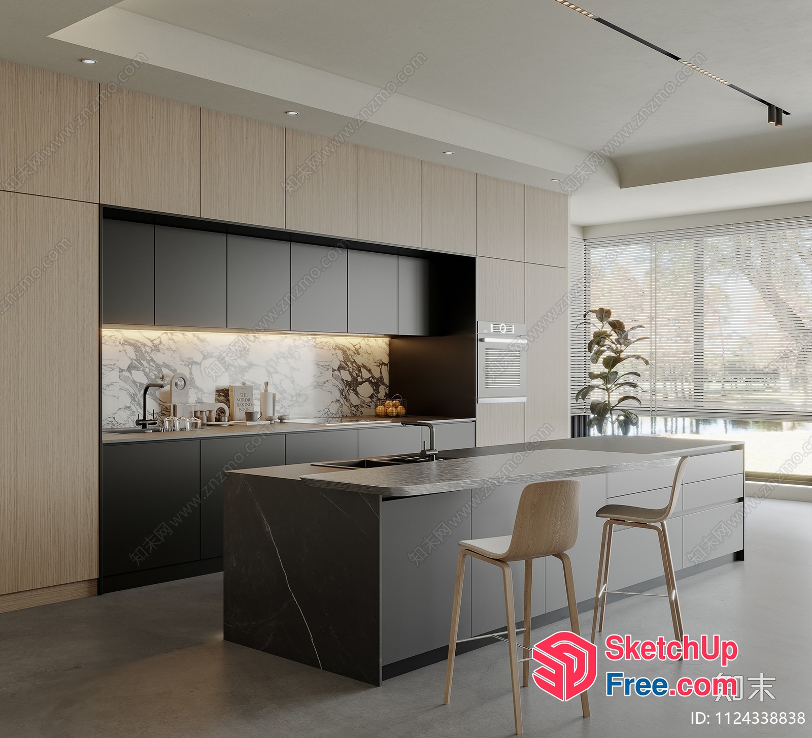 Modern Kitchen Interior With Island And Bar Stools 3D SketchUp File