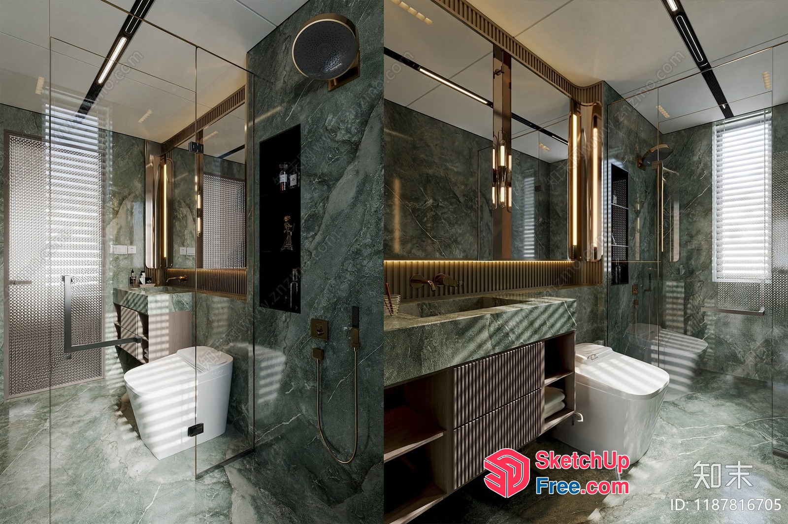 Modern Bathroom Interior With Marble Accents And Gold Fixtures 3D SketchUp File