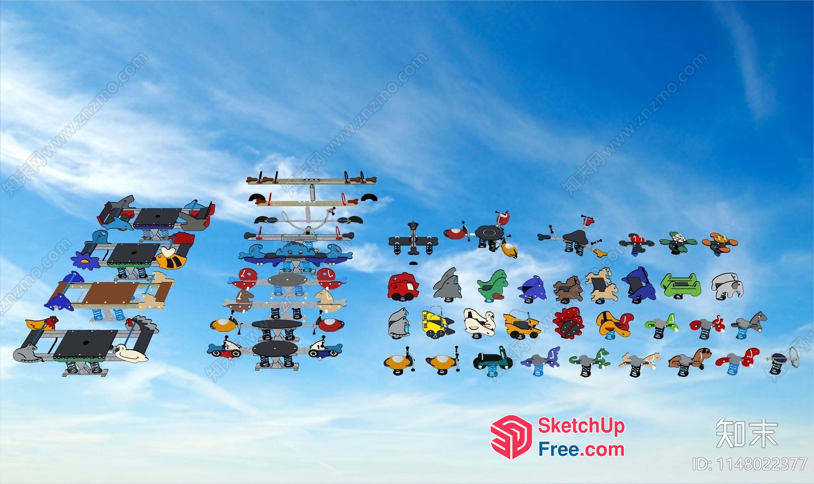Colorful 3D Cartoon Objects Against Blue Sky 3D SketchUp File